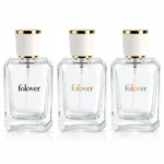 Custom logo printing reference for the 50ml rectangular perfume bottle, illustrating branding options on the beveled bottle body.