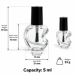 5ml bitten apple glass nail polish bottle dimensions showing 12 mm bottom width and 59 mm overall height