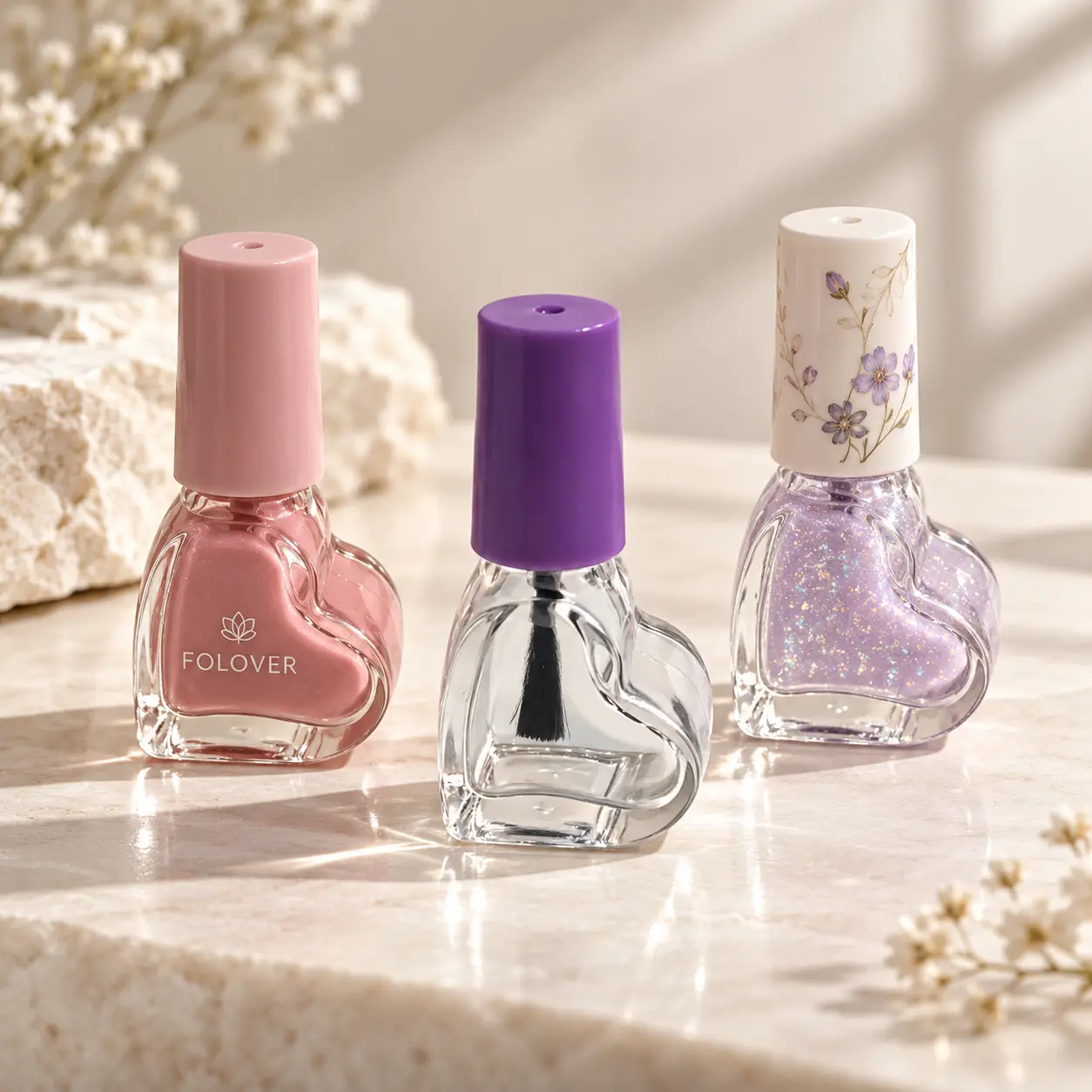 5ml زجاجة طلاء أظافر زجاجية منحنية مطبوعة مخصصة تُظهر العلامة التجارية ومرجع زخرفة اللون