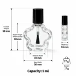 5ml flower glass nail polish bottle dimensions showing 19 × 16 × 50 mm overall size