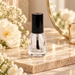 5ml tapered glass nail polish bottle with brush shown in use for nail polish application