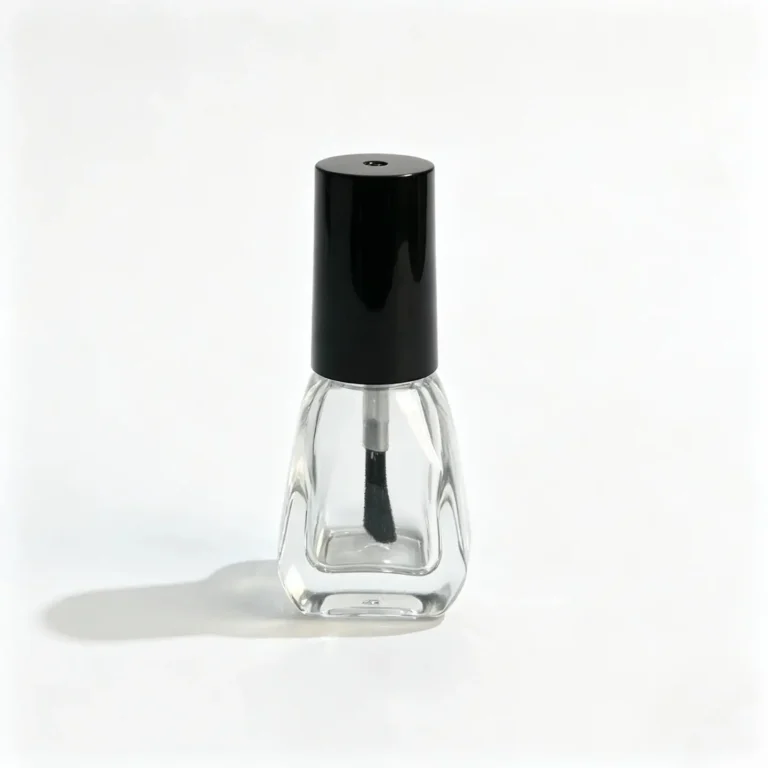 5ml tapered glass nail polish bottle with black cap and brush