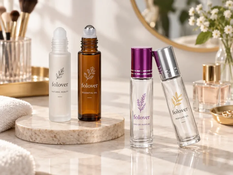 Amber and frosted glass roll-on bottles for essential oils fragrance oils and concentrated liquid packaging