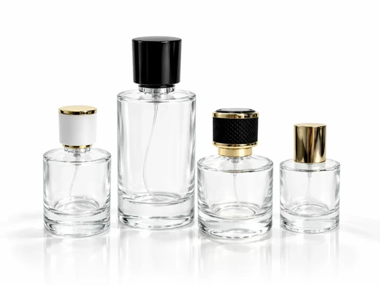 Classic cylindrical round perfume bottles in multiple sizes with coordinated sprayer and cap options by FOLOVER PACK
