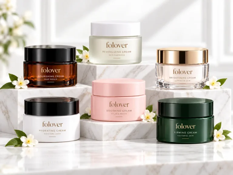 Custom glass cream jars with branded decoration options for private label skincare packaging BY FOLOVER PACK