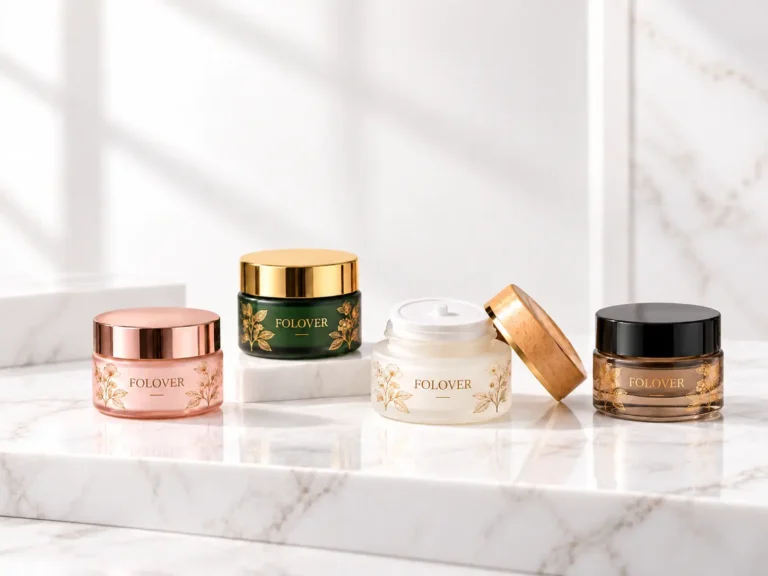 Compact glass cream jars for eye cream, treatment cream and concentrated skincare packaging BY FOLOVER PACK