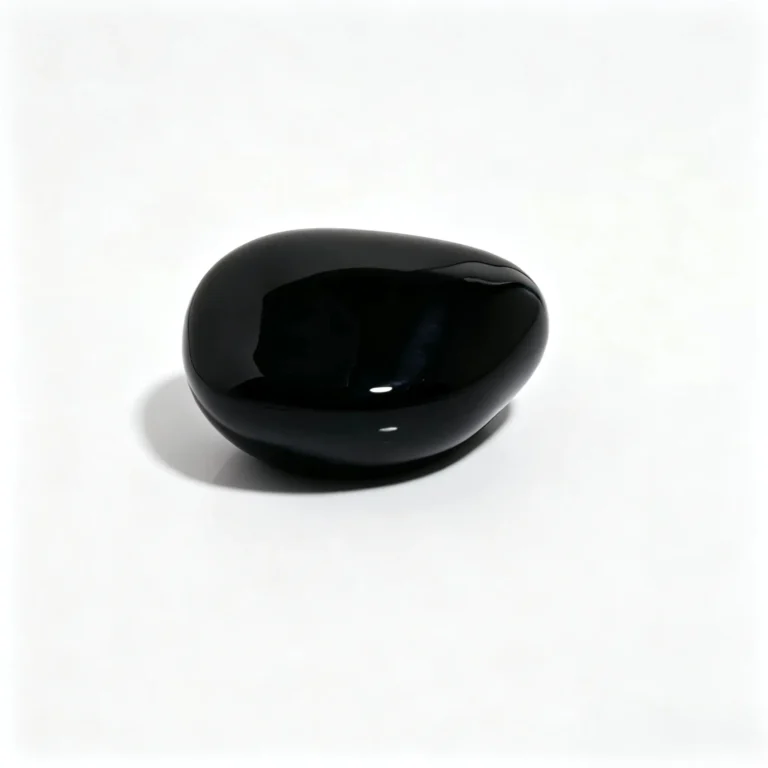 Glossy black solid resin perfume cap shown from the rear with its asymmetrical pebble-inspired shape and smooth dark surface visible