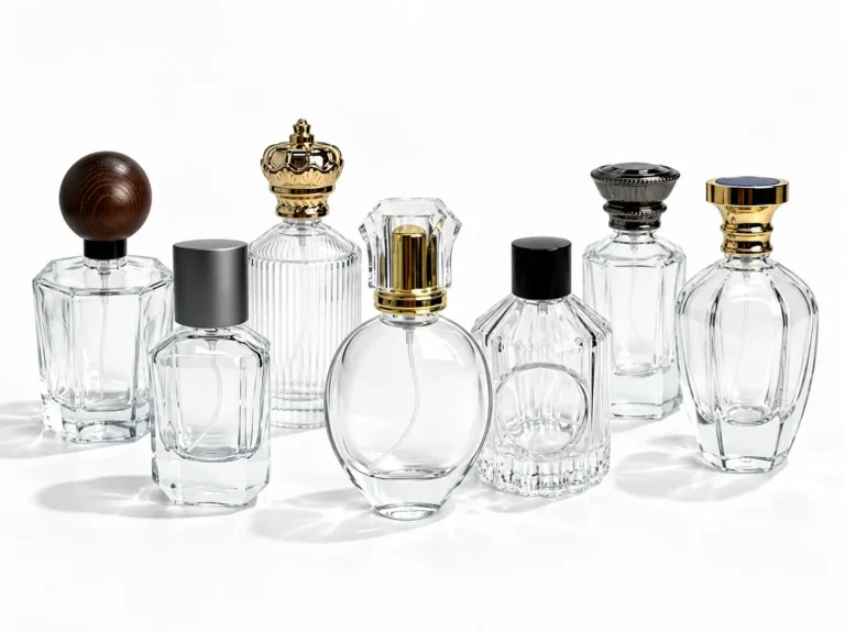 Luxury perfume bottle collection with faceted, heavy-base, ribbed and eight-sided glass designs in 30ml, 50ml, 60ml and 100ml sizes by FOLOVER PACK