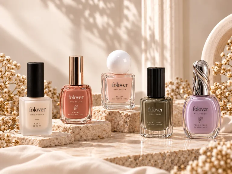 Custom glass nail polish bottles with branded finishes for private label packaging BY FOLOVER PACK
