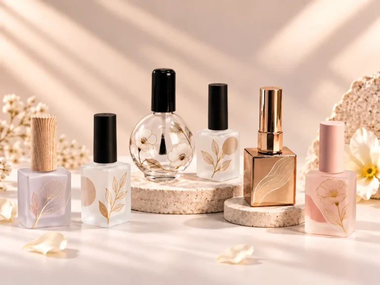 Square frosted clear and decorative glass nail polish bottles for custom packaging BY FOLOVER PACK
