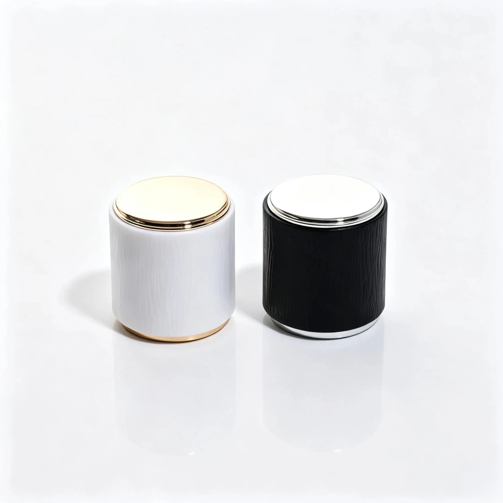Nắp nước hoa ABS hình trụ nhìn từ phía trước với bề mặt giả vân gỗ dùng cho bao bì nước hoa