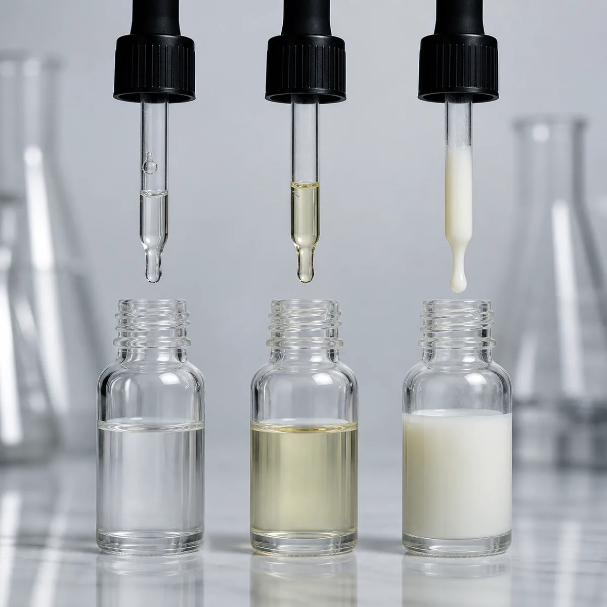 Identical droppers comparing uptake behavior in formulas with different viscosities