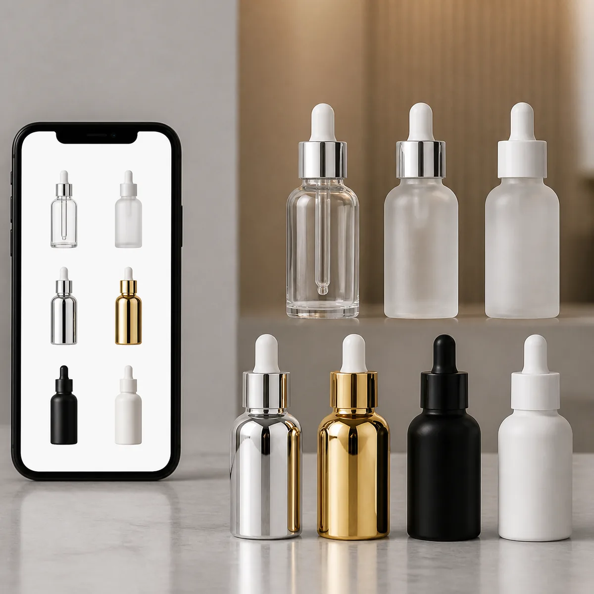 Cosmetic packaging evaluated for thumbnail recognition and product photography