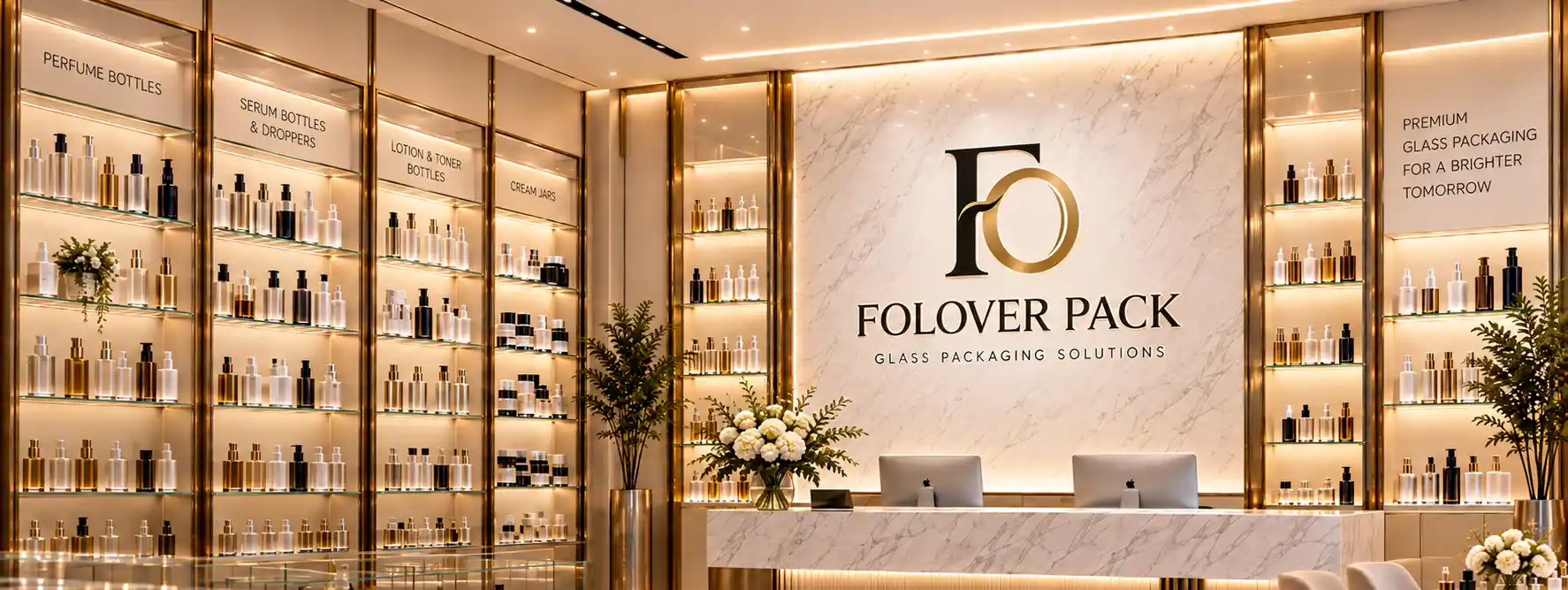 FOLOVER PACK Showroom | Glass Cosmetic Packaging Solutions FOLOVER PACK luxury glass cosmetic packaging showroom