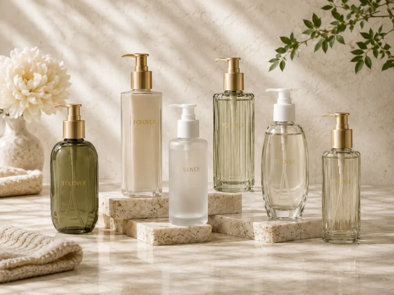 Glass lotion pump bottles for facial moisturizers, emulsions and daily skincare packaging