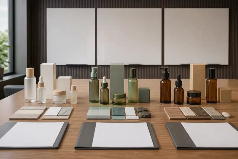 Three unbranded cosmetic glass packaging supplier proposals arranged for structured comparison